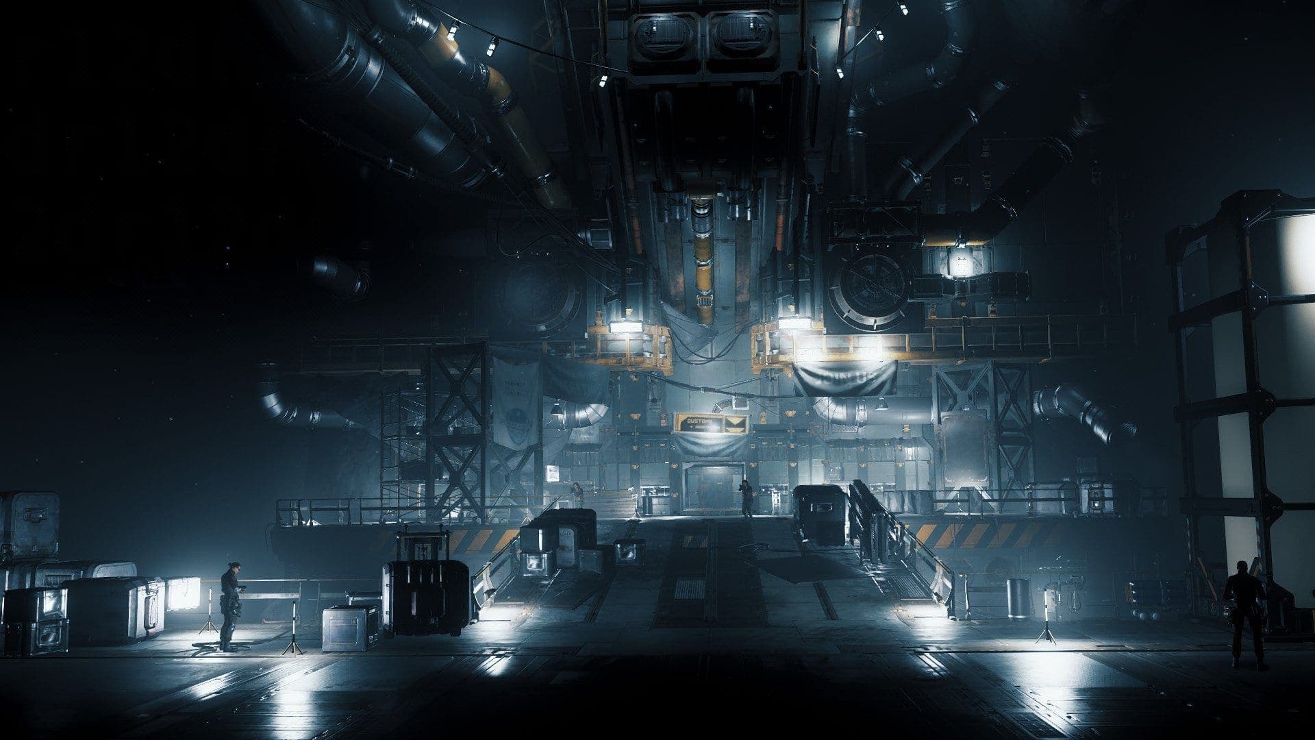 Soldier observing TEASH Space Station in the distance