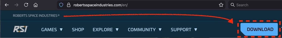 RSI website top navigation bar with the blue Download button highlighted in the top right corner