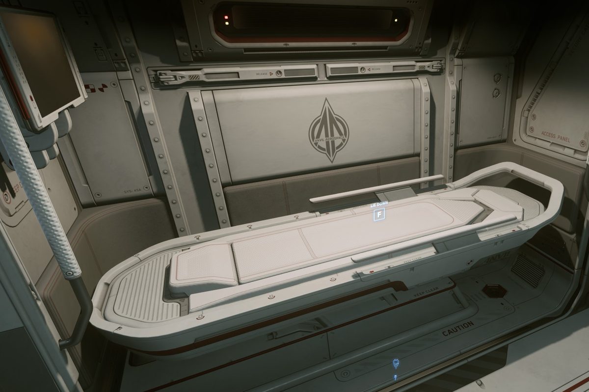 Interior of a Star Citizen Cutlass Red showing the Tier 3 medical bed inside the cargo bay