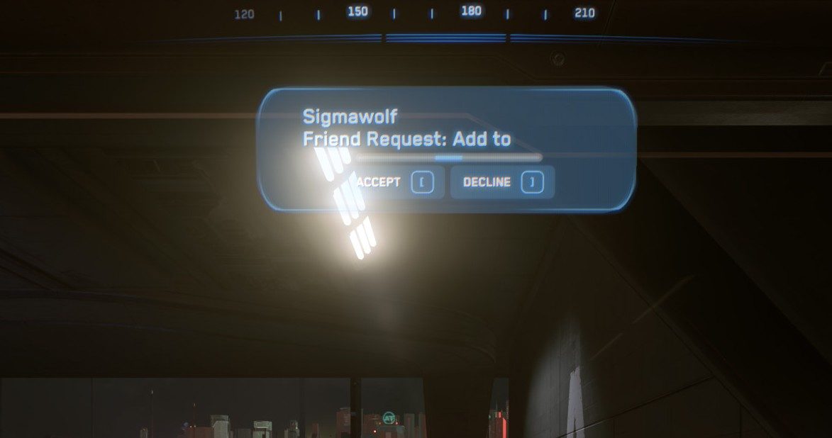 Star Citizen incoming friend request notification with Accept and Decline buttons