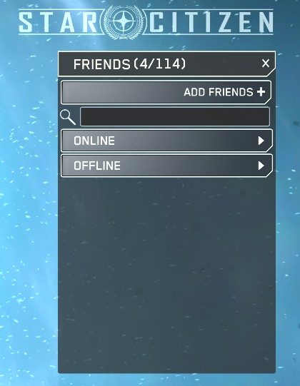 Star Citizen main menu with the Friends panel on the right side and the Add Friend button highlighted