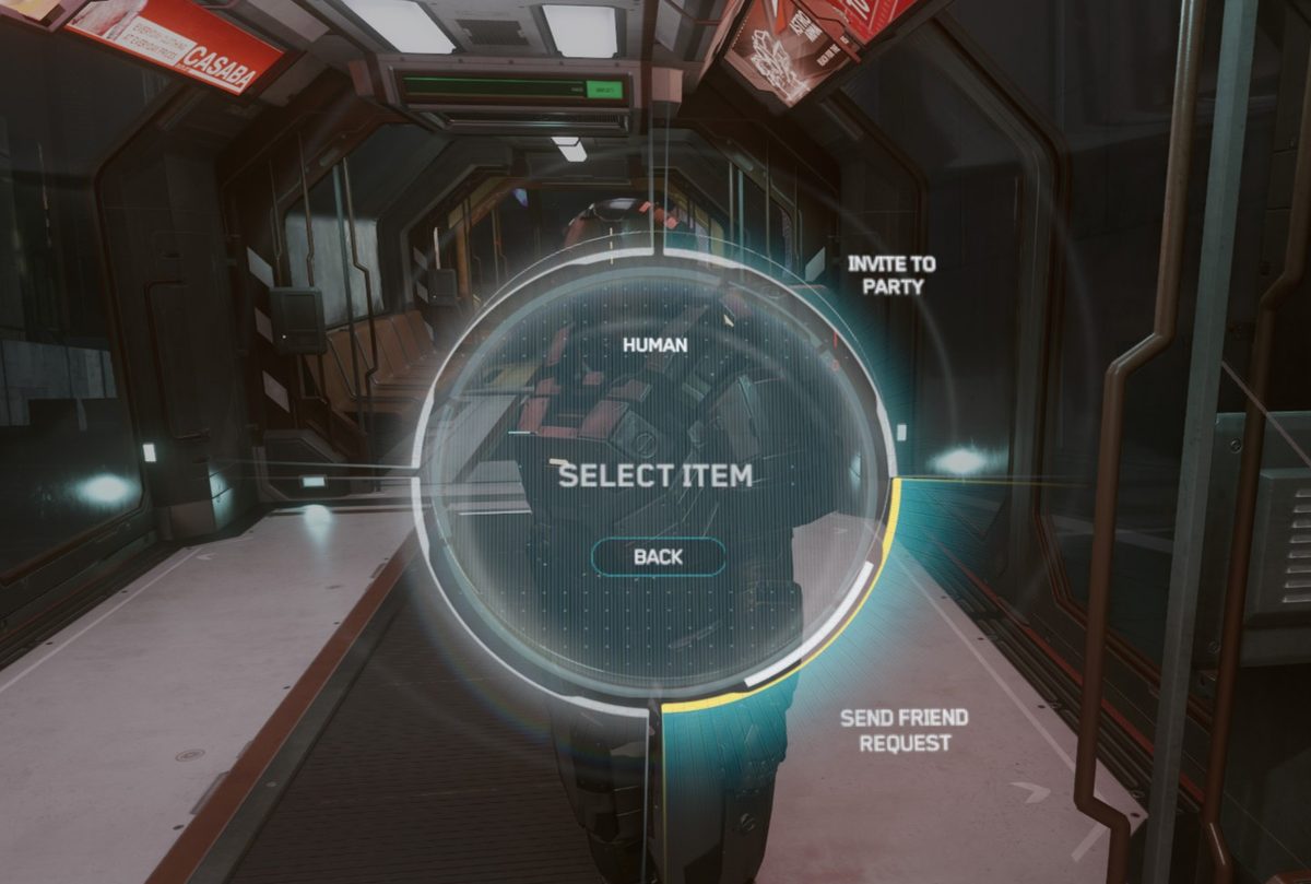 Star Citizen Inner Thought interaction wheel pointed at another player with the Add Contact option highlighted